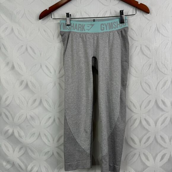 Gymshark Flex Cropped Leggings in Light Gray Marl/Pale Turquoise Size S - Picture 4 of 6